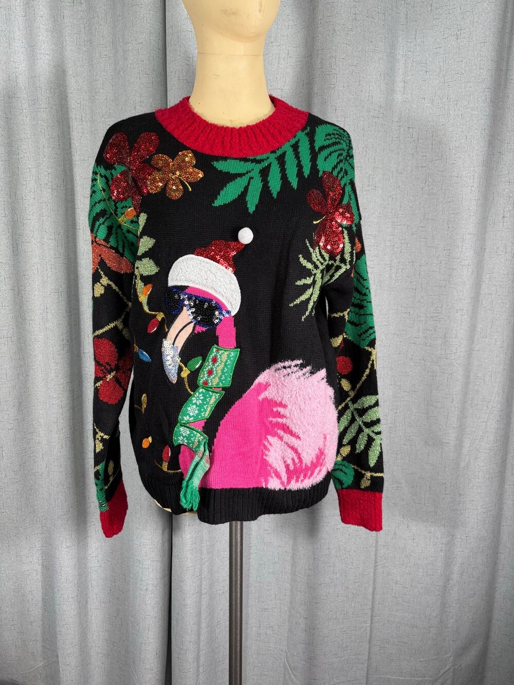 Christmas Holiday Flamingo Sequence Sweater Christmas Lights Celebrate Together